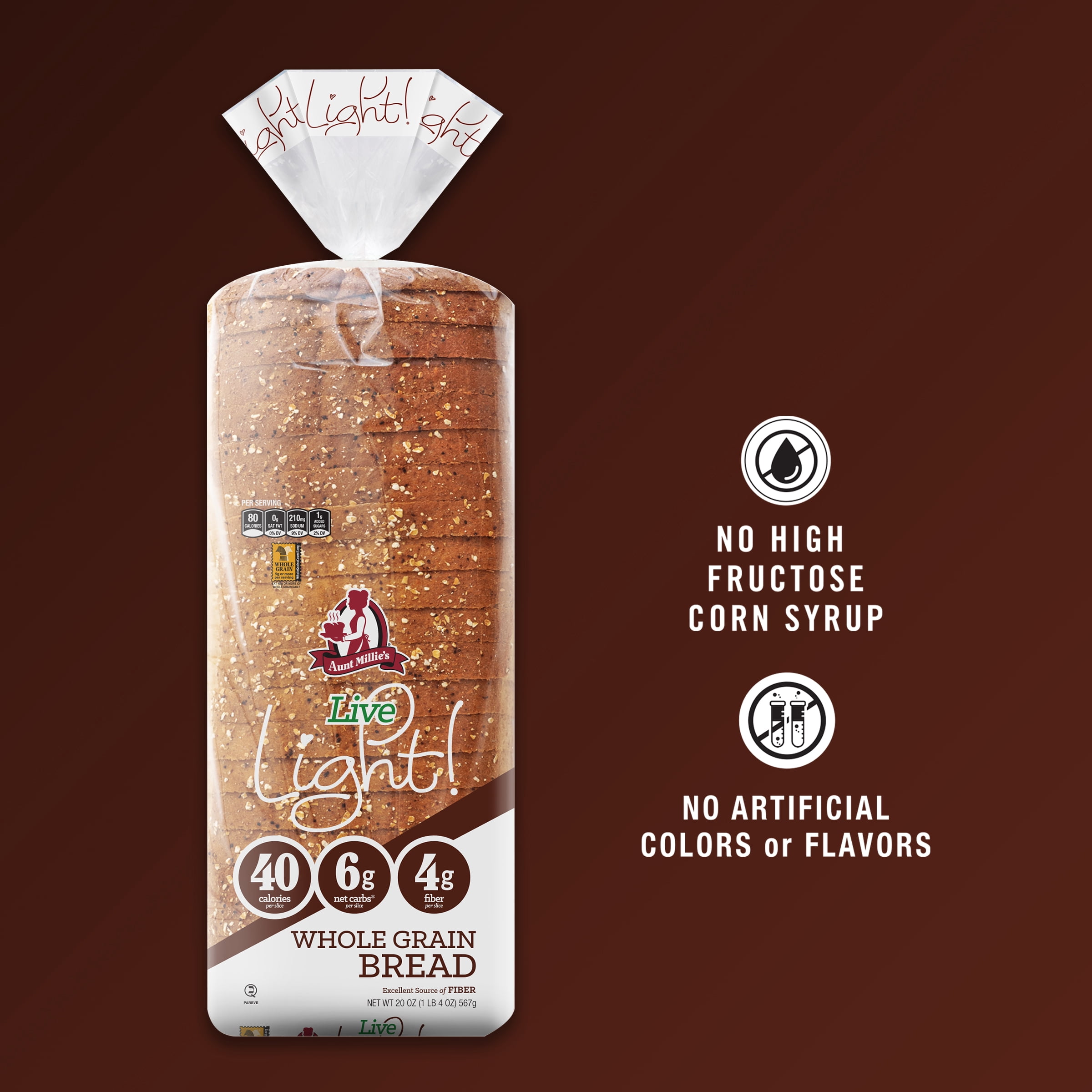 Aunt Millie's Live Light! Whole Grain Bread Loaf, 20 oz