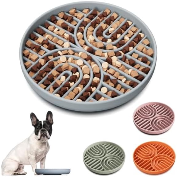 Slow Feeder Dog Bowls, Silicone Slow Feeder for Dogs & Puppies, Dog Puzzle Bowl with Suction Cup for Anxiety Relief, Slow Eating, Dishwasher Fit, for All Breed, Grey