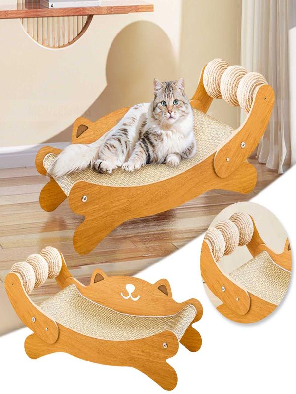3 - in - 1 Cat Scratcher Bed with Natural Sisal, Large Indoor Cat Hammock & Scratching Post, Wooden Furniture for Scratching, Napping & Play, Toy - Included