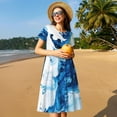 thumbnail image 4 of Balery Blue White Fluid Art Vestidos sueltos de manga corta para mujer, vestidos de verano 2025, vestidos casuales de corte A con vuelo., 4 of 6