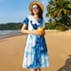 thumbnail image 4 of Balery Blue White Fluid Art Vestidos sueltos de manga corta para mujer, vestidos de verano 2025, vestidos casuales de corte A con vuelo., 4 of 6