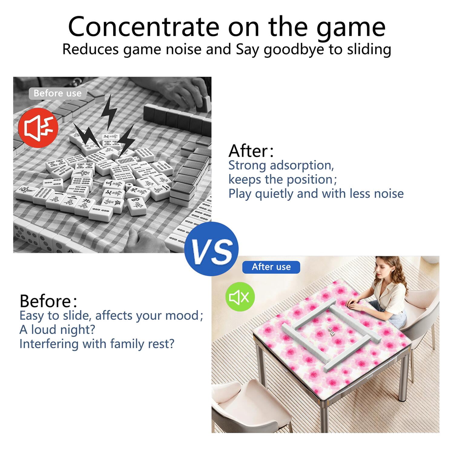 Floral Print Non-Slip Mat for Game Tables 31.5x31.5 Inches Rubber Surface Ideal for Mahjong and Various Card Game Activities