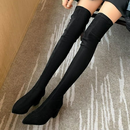 

Suede Chunky Heeled Over The Knee Boots Women‘s Solid Color Zip Back Long Boots