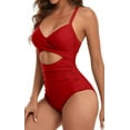 thumbnail image 3 of Women's Swimsuits Tummy Control Cutout High Waisted Bathing Suit Wrap Tie Back 1 Piece Swimsuit, 3 of 4
