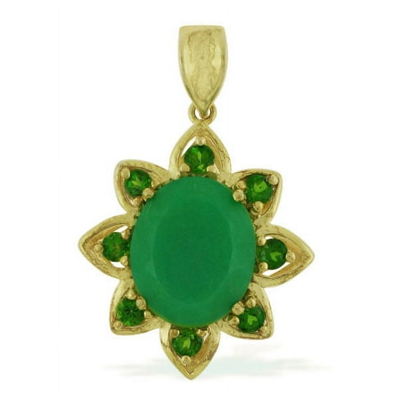 Carillon Chrysoprase Natural Gemstone Necklace Pendant 925 Sterling Silver Wedding Jewelry | Yellow Gold Plated