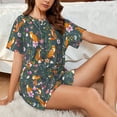 thumbnail image 4 of Pofeuu Wolf Fox In Flower Forest Print Women's Pajama Set Short/Shorts Soft Button PJs Elastic Drawstring Waist Sleepwear-3X-Large, 4 of 6