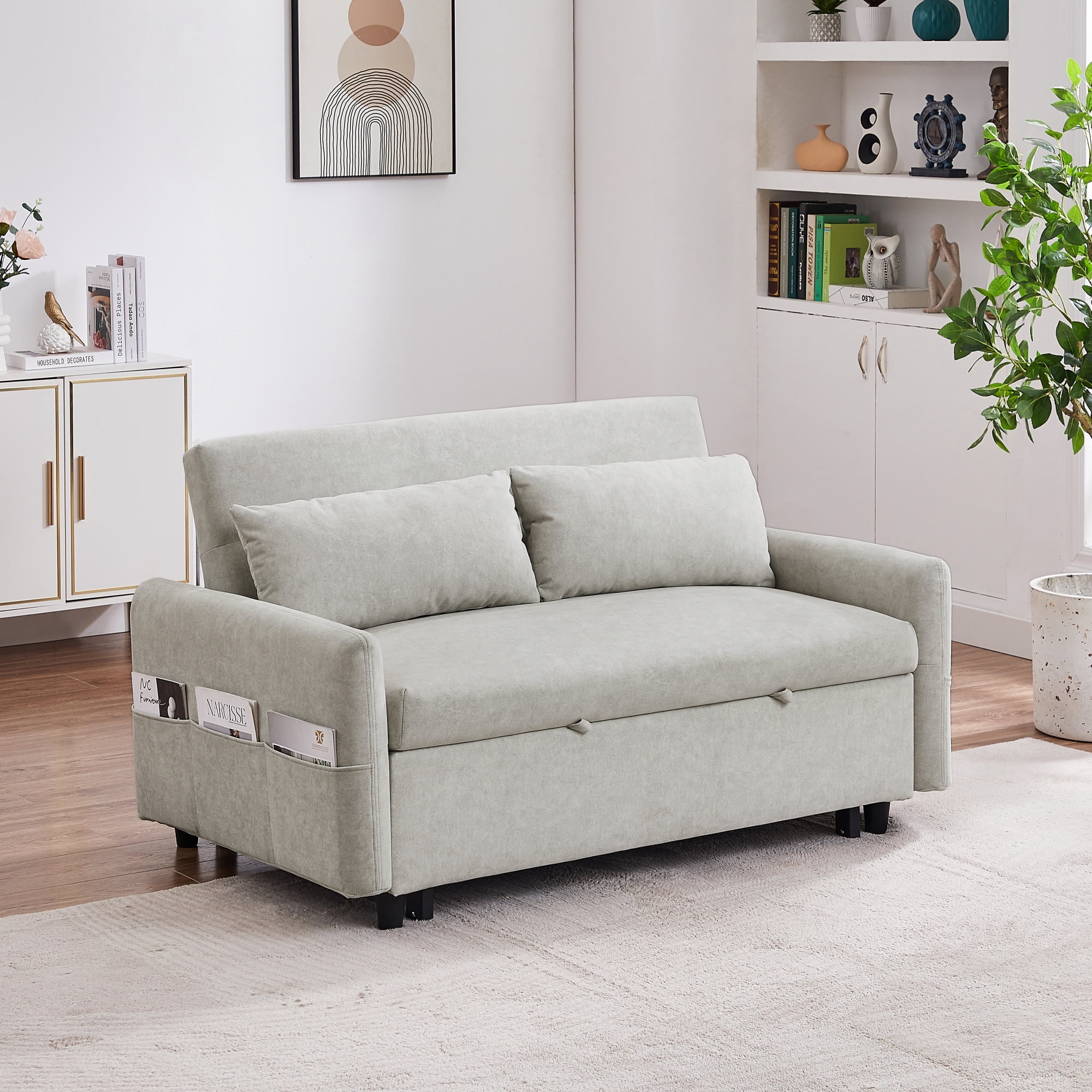 DEALTOPS 55.1" Sofa Bed with Pull Out Sofa Bed Sleeper Sofa Couch Adjsutable Backrest Loveseats Couches for Living Room - Beige