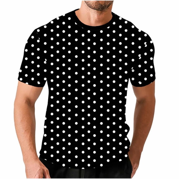 DAFPZW Men's Short Sleeve Waffleknit Shirts, Casual Textured Crew Neck Summer T-Shirts Lightweight Polka Dots Pullover Tees