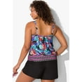 thumbnail image 3 of Swimsuits For All Women's Plus Size Bandeau Blouson Tankini Set Wtih Cargo Short 20 Wild Multi, Black, 3 of 5