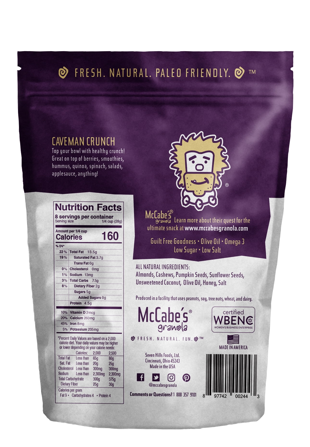 McCabe's Caveman Crunch Granola, Grain Free, Gluten Free, Almond Cashew, 8 oz