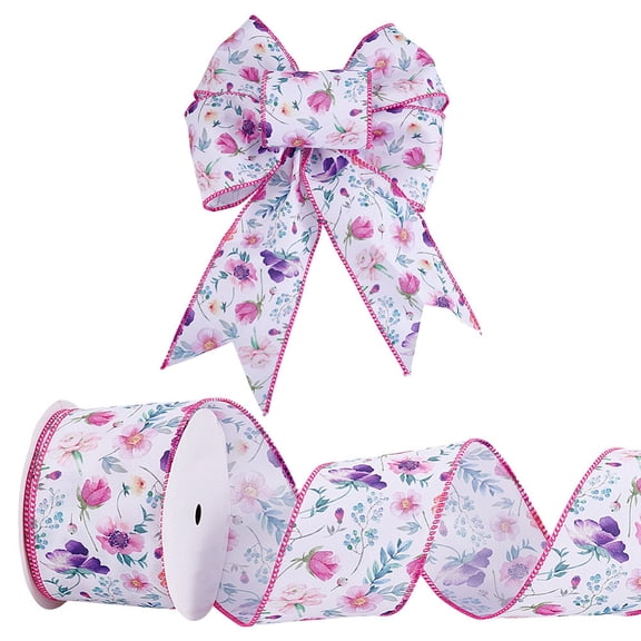 9.84 Yards Vintage Floral Wired Edge Ribbons 2.58 Inch Decorative Flower Ribbons with Wire Edge Wide Craft Ribbon for DIY Gift Wrapping Home Decor