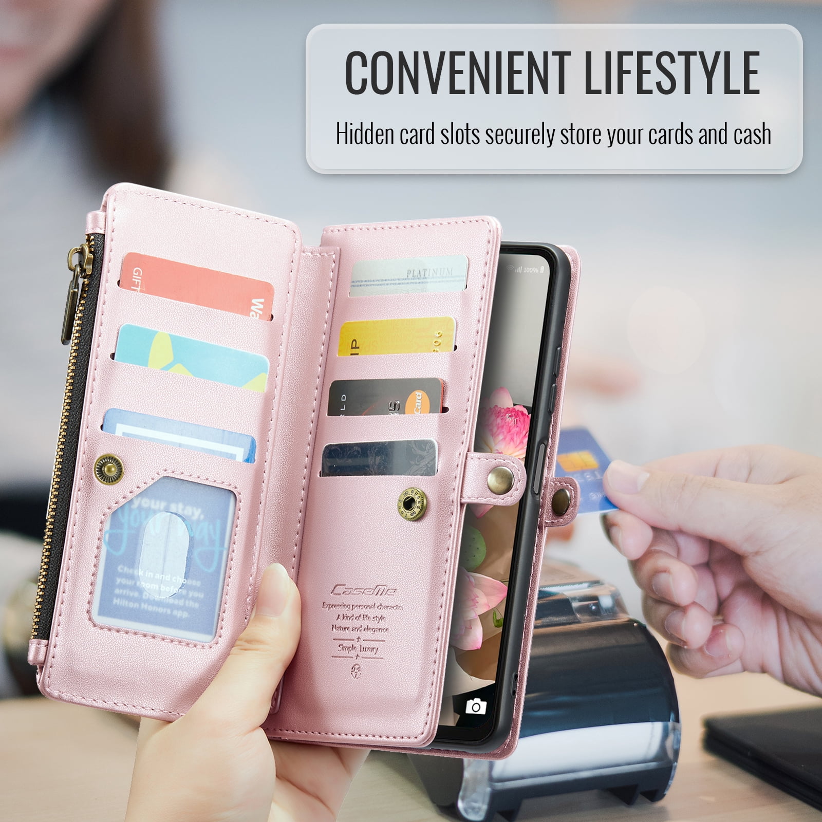 for Samsung Galaxy A16 5G Wallet Case with 10 Card Slots Zipper Pocket,PU Leather Magnetic Flip Folio Wristlet Shoulder Strap 3-in-1 Crossbody Phone Case Wallet for Women Men,Pink