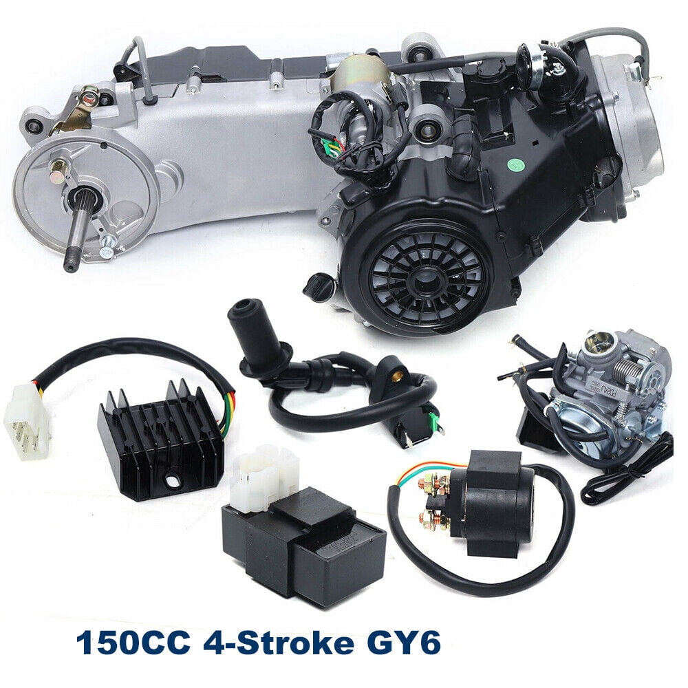 Scooter ATV Go-Kart Engine Motor Kit, 150CC GY6 4-Stroke 11" Long Case Engine Motor, CVT Auto Carburetor CDI Single Cylinder Air Cooled Complete Engine Kit  743 Belt
