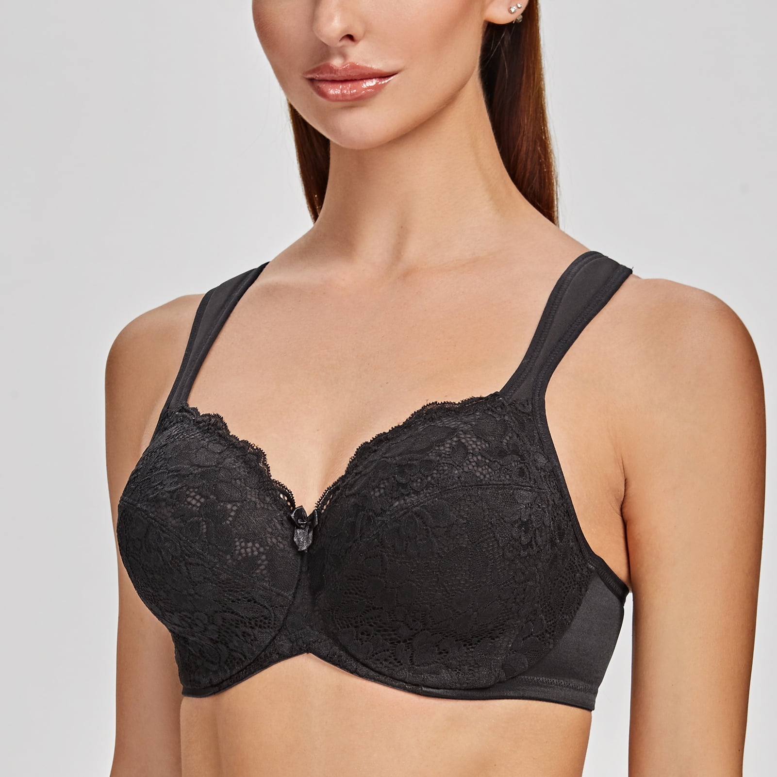 MELENECA Women's Floral Lace Non-Padded Minimizer Full coverage Underwire Bra Black-Lace 34DD