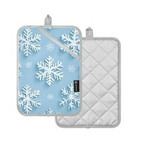 Yayeee Pot Holders Kitchen Heat Resistant with Pocket 7"x9.8" Cotton Oven Cooking Hot Pads, Blue Snowflake