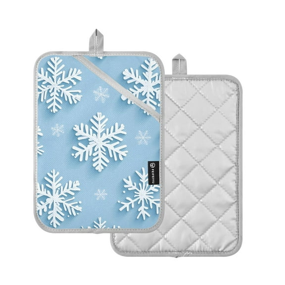 Yayeee Pot Holders Kitchen Heat Resistant with Pocket 7"x9.8" Cotton Oven Cooking Hot Pads, Blue Snowflake