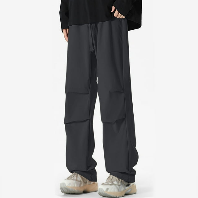 TINZ 2024 Autumn Men's Solid Color Wide Leg Paratrooper Overalls Couple Loose Straight Leg Functional Pants Poplin Pants