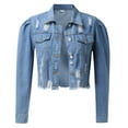 thumbnail image 3 of Vedolay Jackets for Women Women's Oversized Fringe Jean Jacket Long Sleeve Denim Jackets,Light Blue XL, 3 of 5