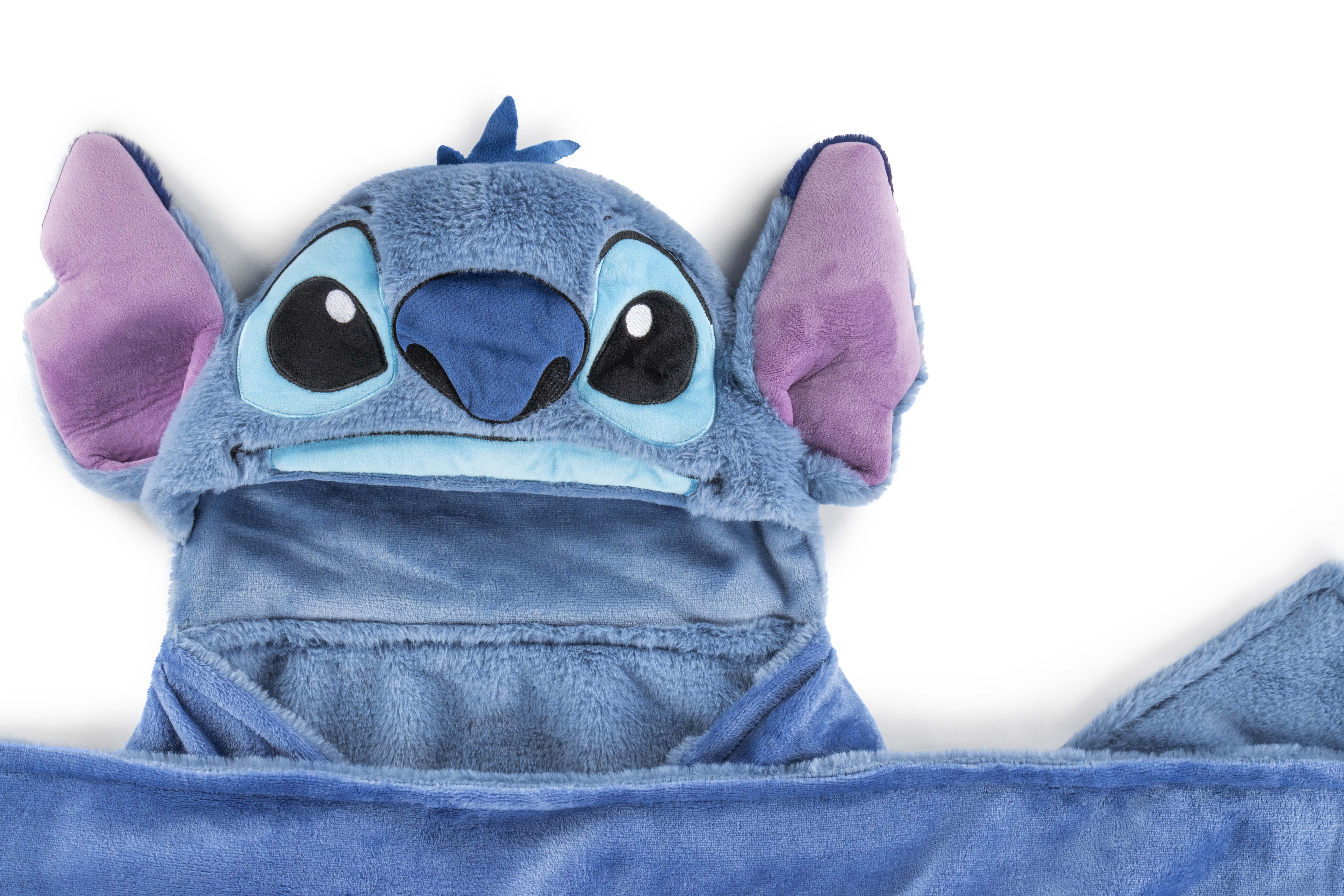 Stitch Kids Hooded Silk Touch Throw Blanket, Polyester Faux Fur, Blue, Disney, 54" x 40"