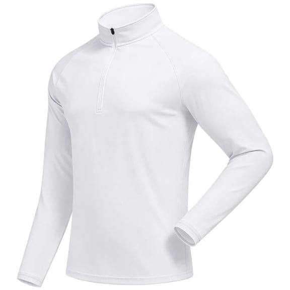 Fengqque Men's Solid Color 1/4 Zip Long Sleeve Athletic Shirts Stretch Quick Dry Lightweight Fitness Top for Outdoor Sports White XL