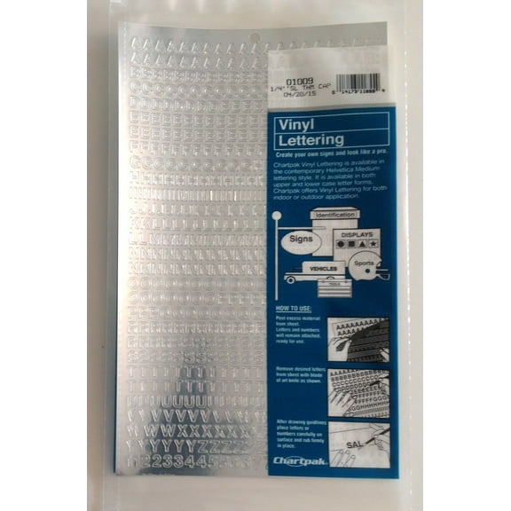 Chartpak 1/4-inch Silver Stick-on Vinyl Letters & Numbers (01009), 3 PACKS
