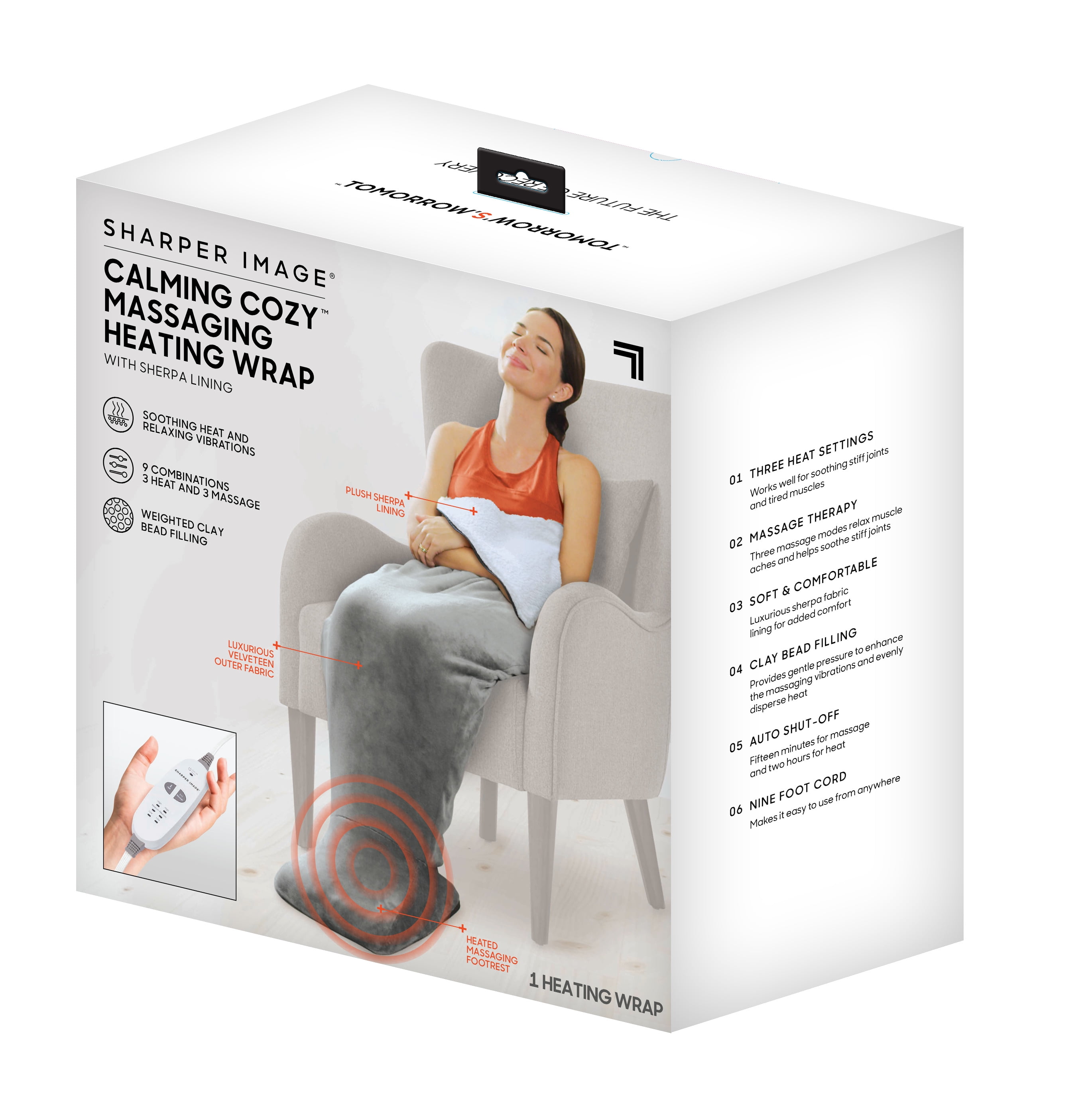 Calming Cozy by Sharper Image Personal Sherpa Wrap with Electric Heating  Massaging Vibrating Foot Bed, 3 Heat & 3 Massage Settings for 9 Relaxing  Combinations 
