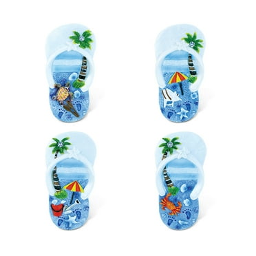 CoTa Global Flip Flop Refrigerator Blue Sand Magnets Set of 4 - Assorted Resin Sandals Design, Fun & Cute Beach Rhinestone Magnet For Kitchen Fridge, Locker, Home Decor & Office Decor Novelty - 4 Pack