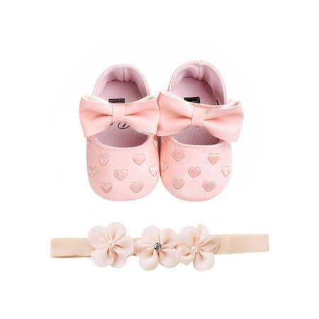 

RUEWEY Baby Girls Shoes and Headband Set Princess Dress Shoes Flower Hairband
