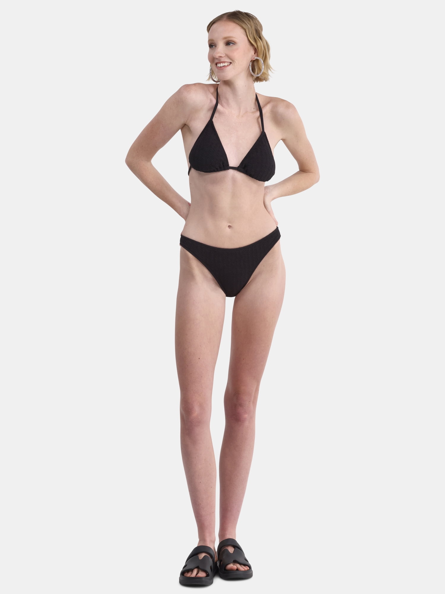No Boundaries Women's Herringbone Crinkle Bikini Bottoms, Sizes XXS-XXL