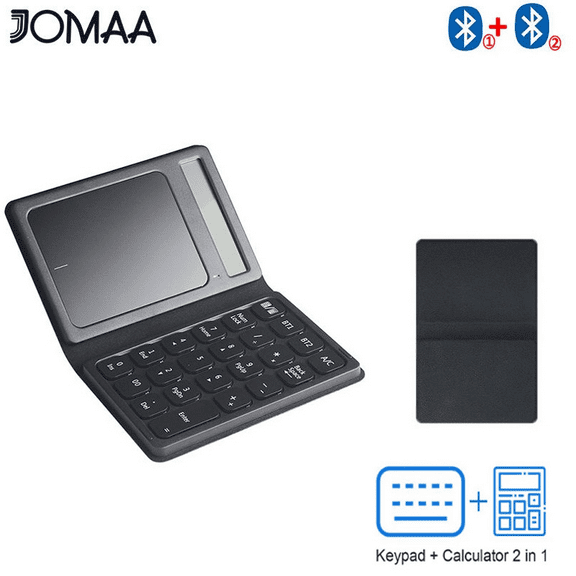 Jomaa Foldable Bluetooth Numberic Keyboard with Touchpad Accounter Portable 2 in 1 Calculator Number Keypad for Windows Laotop Accounting