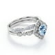 thumbnail image 3 of JeenMata Anillo Nupcial con Diseño de Milgrain Floral en Forma Redonda de 1,75 Quilates con Aguamarina Azul Cielo y Moissanita Engastado en Baño de Oro Blanco de 18 K sobre Plata, 3 of 6