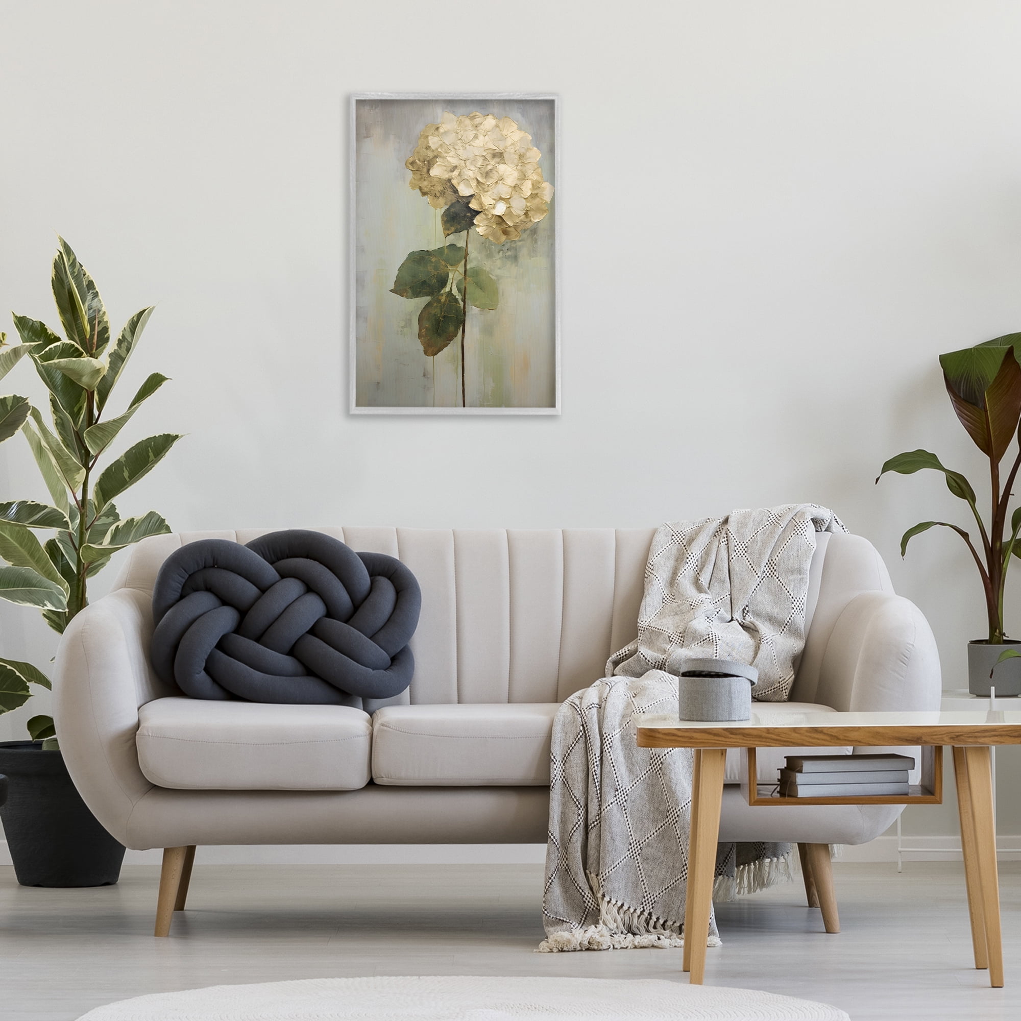 Stupell Industries Single Distressed Hydrangea Botanical & Floral Painting Gray Framed Art Print Wall Art, 20 x 30
