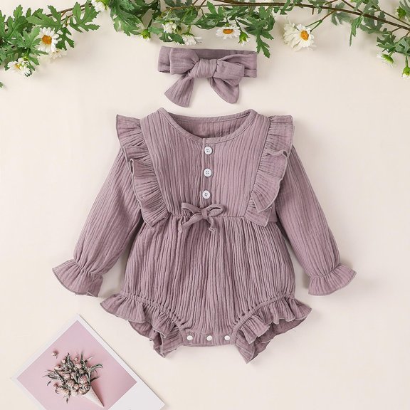Herrnalise Autumn Toddler Kids Baby Girls Cute Clothes Jumpsuit Long Sleeve Bodysuit Romper With Headband,clearance under $10