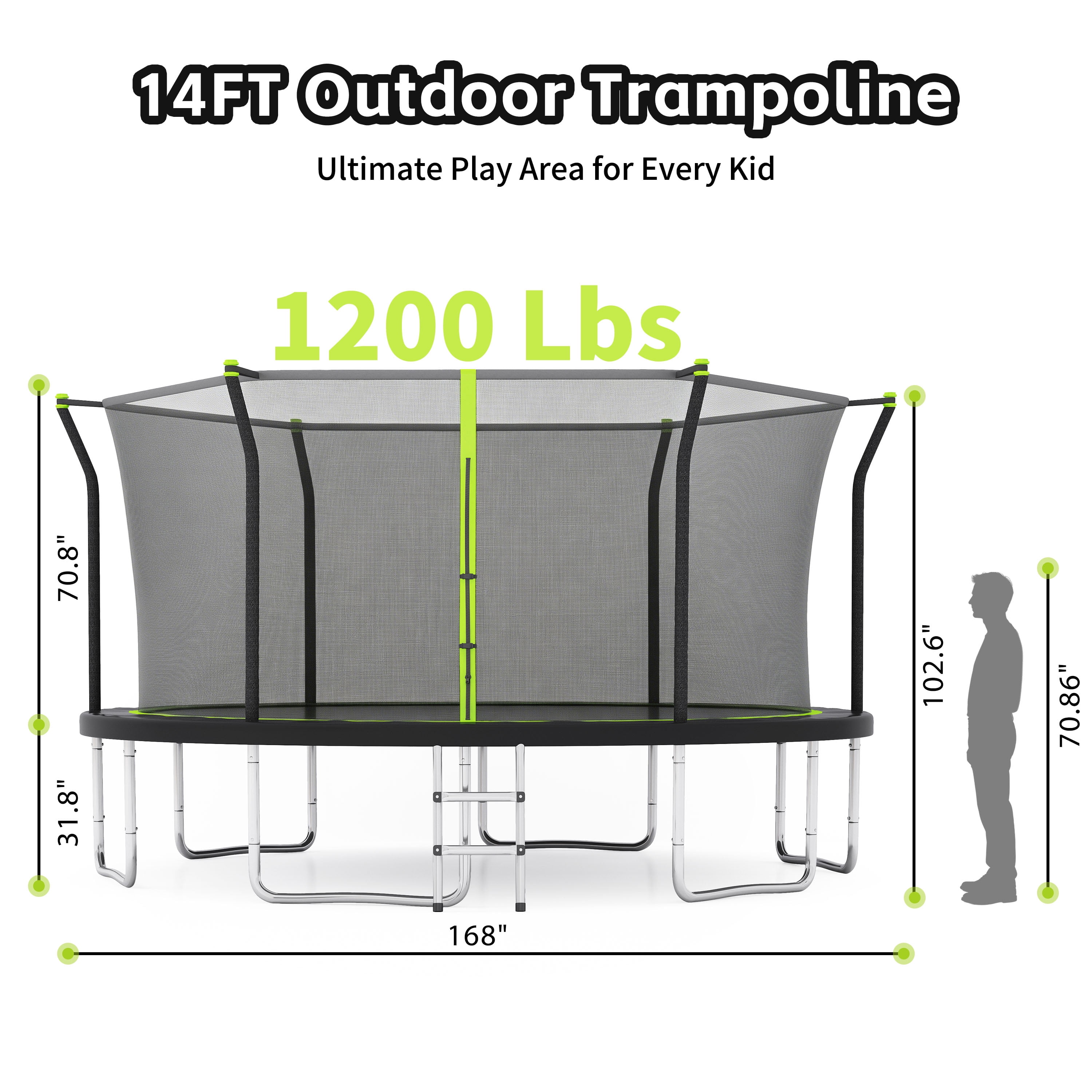 EUROCO 14FT Outdoor Trampoline for Kids and Adults with Safety Enclosure and Ladder,Round Backyard Bouncer Maximum Load Capacity for Birthday Gift