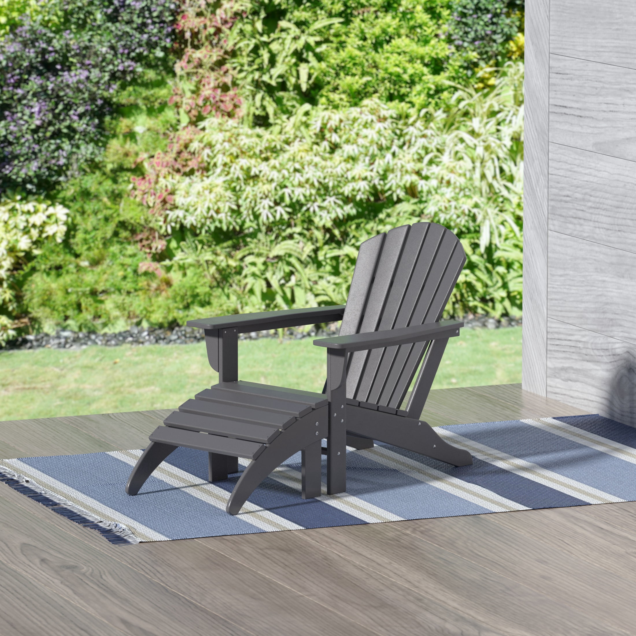 Westin Outdoor Adirondack Patio Chair with Ottoman Footrest, Gray