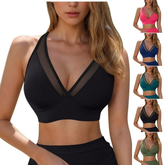 pstuiky Swim Suits, Women Sleeveless Push Up Bikini Swimsuit with Padded Cups V Neck Solid Color Backless Two Piece Bathing Suit for Summer Beach Swimsuit Women Special Price Army Green L