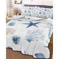 thumbnail image 3 of Quilts Full Size Bedding Set, Blue Starfish Coastal Lightweight Quilted Comforter, Summer Beach Coral Ocean Soft Reversible Bedspread Coverlet with Pillow Covers for All Season, 78" x 90", 3 of 7