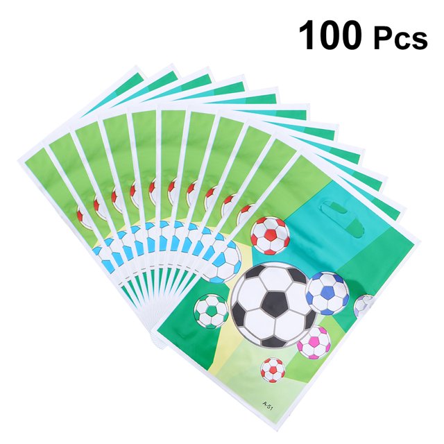 HINTRMENT 25*6.4Inch Green Soccer Present Bags for Kids Birthday Party Holding Candy and Treats 100Pcs