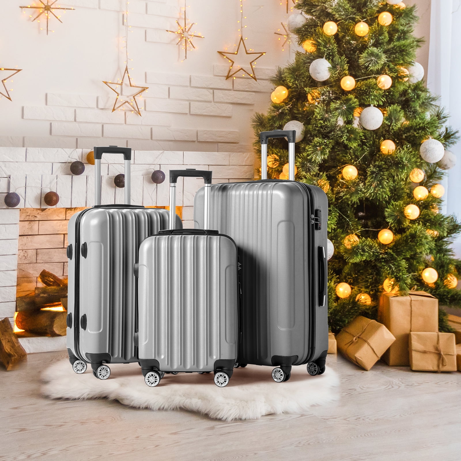 Zimtown 3 Piece Nested Spinner Suitcase Luggage Set With TSA Lock Gray