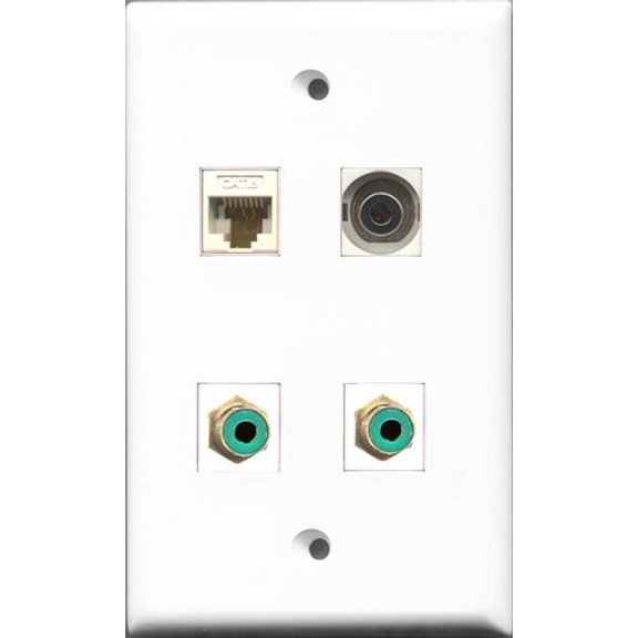RiteAV - 2 Port RCA Green and 1 Port 3.5mm and 1 Port Cat6 Ethernet White Wall Plate