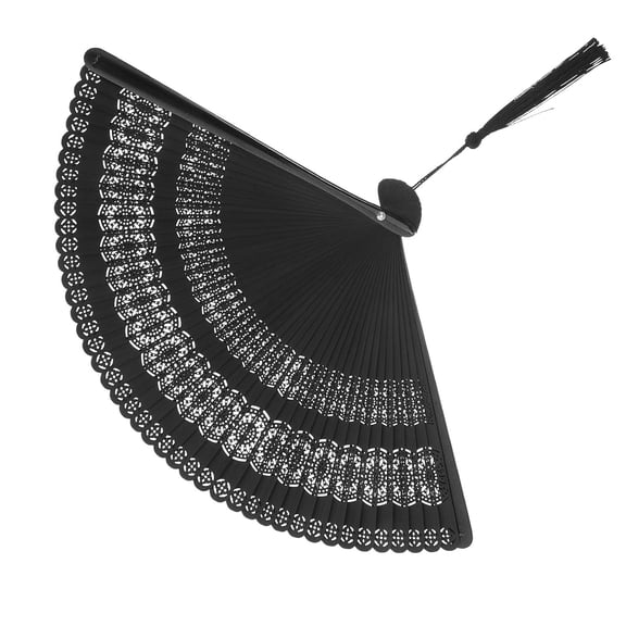 LOLIPPYY Black Bamboo Folding Hand Fan with Intricate Hollow-Out Design for Chinese Dance and Decor