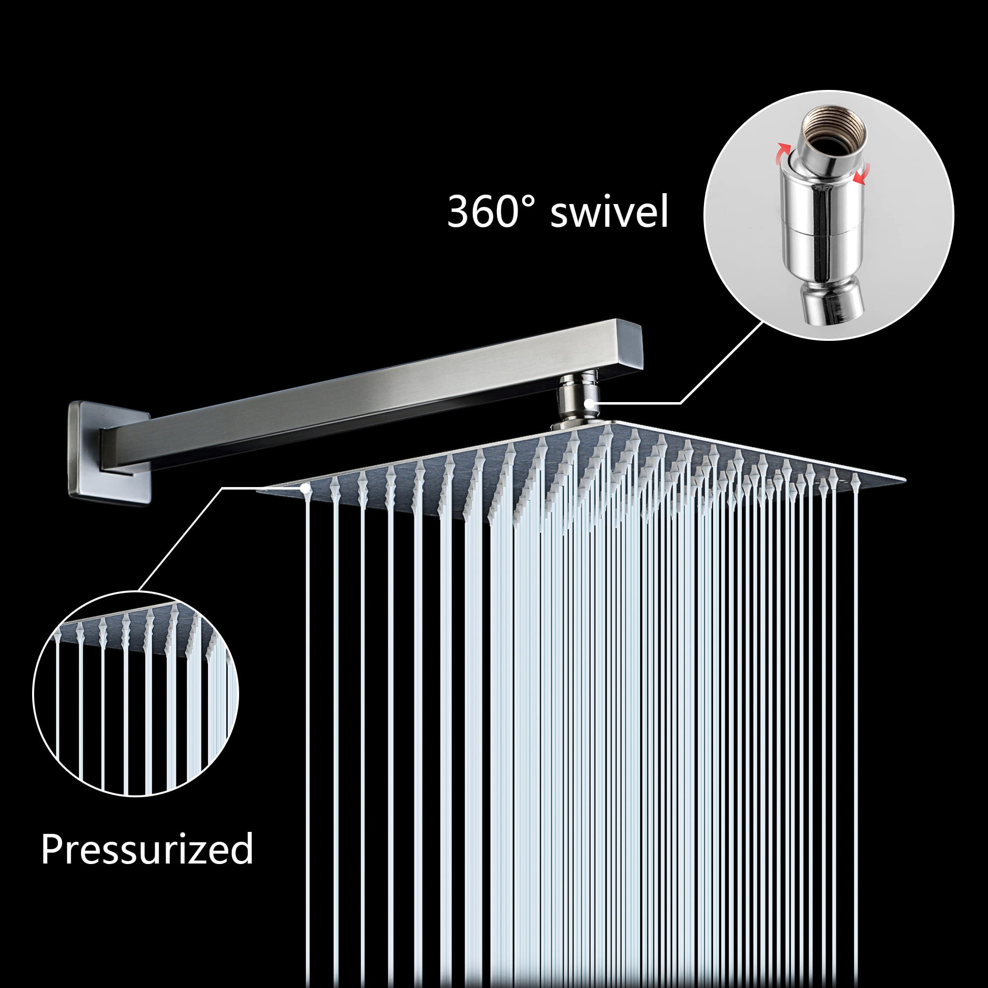 Kichae 10 inch Rain Shower Head with Shower Arm Wall-Mount Pressure Balance Valve Shower Set