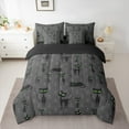 thumbnail image 2 of Manfei Black Green Cat Print Twin Bedding Sets 7-Piece, Gothic Skull Skeleton Bedding Comforter Set, Cartoon Animal Theme Reversible Sheet Sets, Super Cozy Room Decor, 2 of 7