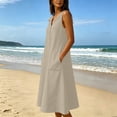 thumbnail image 6 of Bxsruta Women's Sleeveless Henley Midi Dress with Pockets Casual a Line Cotton Blend Tank Dress - Soft Breathable V Neck Pull on Summer Dress for Everyday Wear, 6 of 8