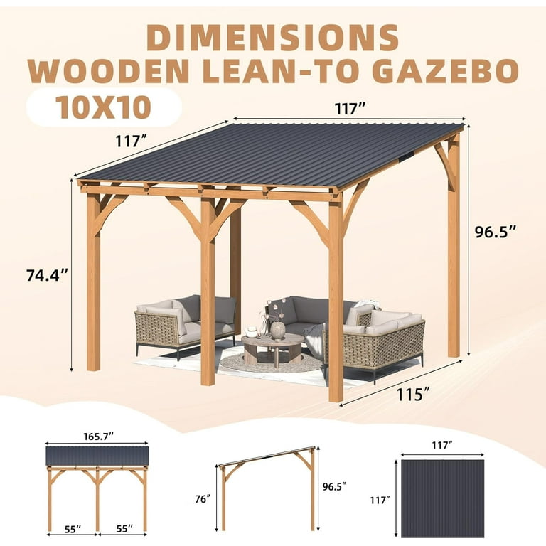 しょーたページ108本 YODOLLA 10' x 10' Wall-Mounted Outdoor Wood Gazebo, Hardtop Cedar