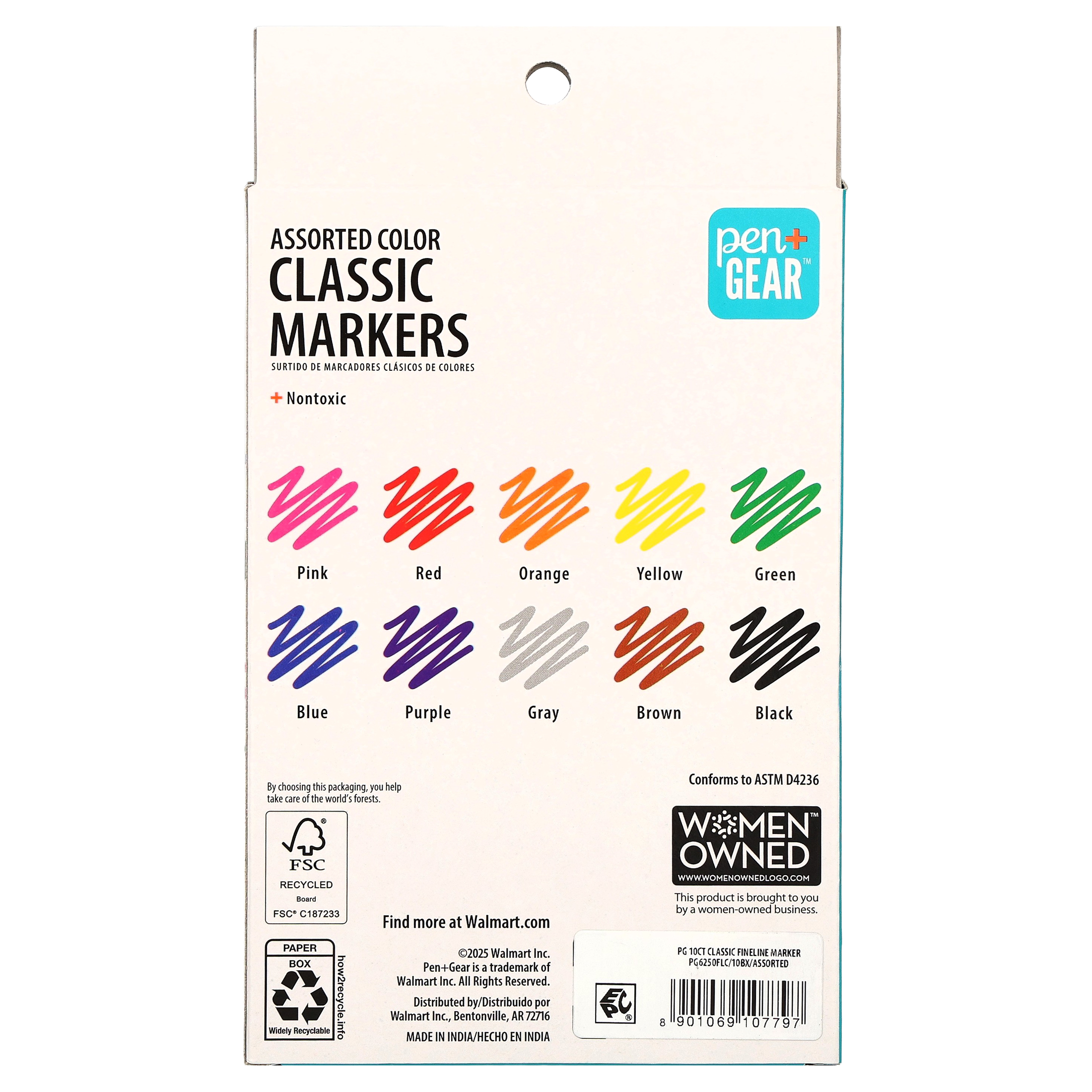 Marcadores Clásicos Pen+Gear, Punta Fina, Colores Surtidos, 10 Piezas 5