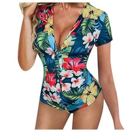 

Womens Rompers And Jumpsuits Printed Cotton Dungarees Short Sleeve Shorts Playsuit Romper Blue L