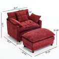 thumbnail image 6 of Accent Chair with Ottoman, Legahome 40"Wide Oversized Chenille Upholstered Lounge Chair, Comfy Reading Armchair with 3 Pillows, Barrel Chair Reading Chair for Living Room Bedroom, Red, 6 of 8