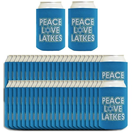

ThisWear Hanukkah Decor Hanukkah Peace Love Latkes 96-Pack Can Coolies Coolers White