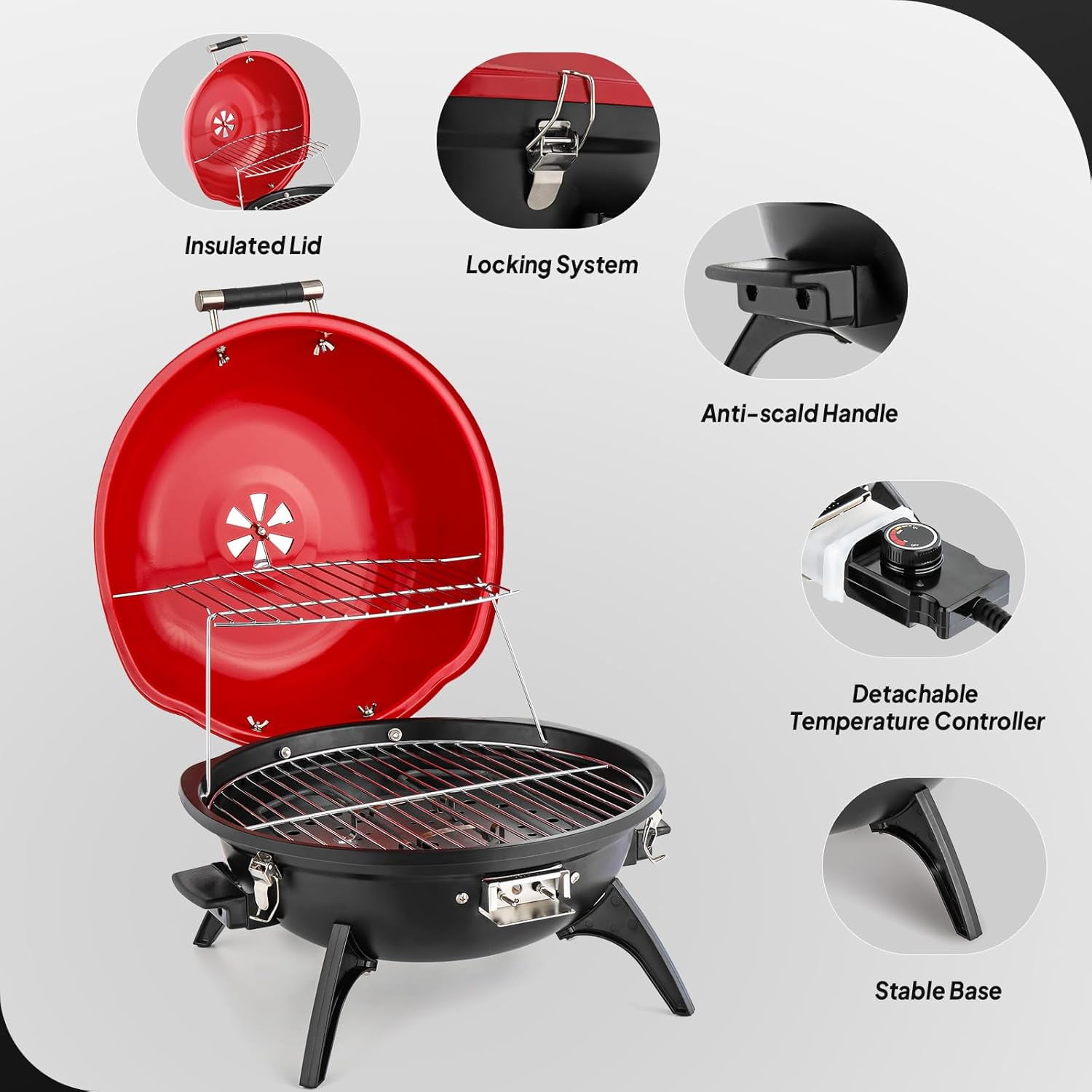 ROVSUN Tabletop Electric Grill with Temperature Control, Double Layer Design, 304 stainless, Portable Removable -Perfect Small Stove for Indoor and Outdoor BBQ, 1600W, Black